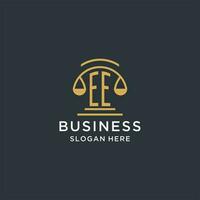 EE initial with scale of justice logo design template, luxury law and attorney logo design ideas vector