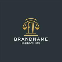 FV initial with scale of justice logo design template, luxury law and attorney logo design ideas vector