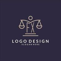 FX initials combined with the scales of justice icon, design inspiration for law firms in a modern and luxurious style vector