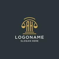 AH initial with scale of justice logo design template, luxury law and attorney logo design ideas vector