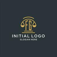 fg inicial con escala de justicia logo diseño plantilla, lujo ley y abogado logo diseño ideas vector