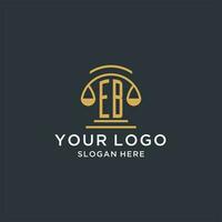 EB initial with scale of justice logo design template, luxury law and attorney logo design ideas vector