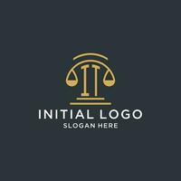 IT initial with scale of justice logo design template, luxury law and attorney logo design ideas vector