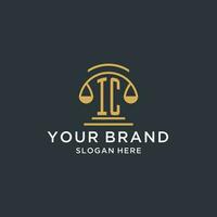 IC initial with scale of justice logo design template, luxury law and attorney logo design ideas vector