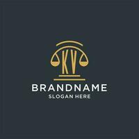 KV initial with scale of justice logo design template, luxury law and attorney logo design ideas vector