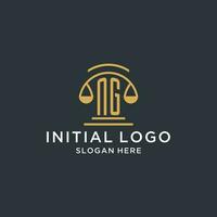 NG initial with scale of justice logo design template, luxury law and attorney logo design ideas vector