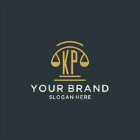 KP initial with scale of justice logo design template, luxury law and attorney logo design ideas vector