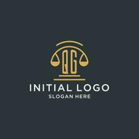 QG initial with scale of justice logo design template, luxury law and attorney logo design ideas vector