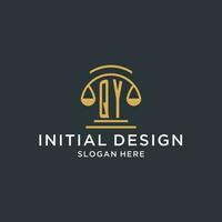 QY initial with scale of justice logo design template, luxury law and attorney logo design ideas vector