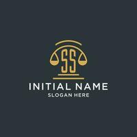 SS initial with scale of justice logo design template, luxury law and attorney logo design ideas vector