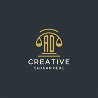 RD initial with scale of justice logo design template, luxury law and attorney logo design ideas vector