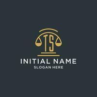 TS initial with scale of justice logo design template, luxury law and attorney logo design ideas vector