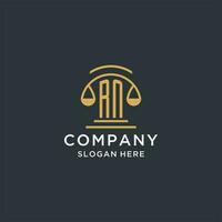RN initial with scale of justice logo design template, luxury law and attorney logo design ideas vector