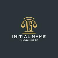 VS initial with scale of justice logo design template, luxury law and attorney logo design ideas vector