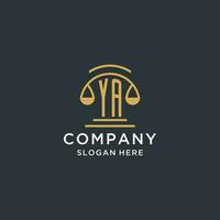 YA initial with scale of justice logo design template, luxury law and attorney logo design ideas vector