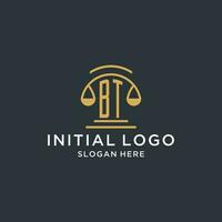 bt inicial con escala de justicia logo diseño plantilla, lujo ley y abogado logo diseño ideas vector