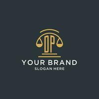 DP initial with scale of justice logo design template, luxury law and attorney logo design ideas vector