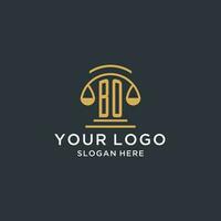 BO initial with scale of justice logo design template, luxury law and attorney logo design ideas vector