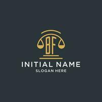 BF initial with scale of justice logo design template, luxury law and attorney logo design ideas vector