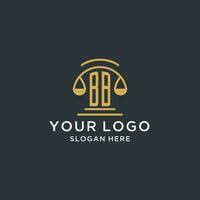 BB initial with scale of justice logo design template, luxury law and attorney logo design ideas vector