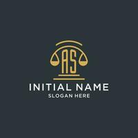 AS initial with scale of justice logo design template, luxury law and attorney logo design ideas vector