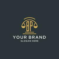 BP initial with scale of justice logo design template, luxury law and attorney logo design ideas vector