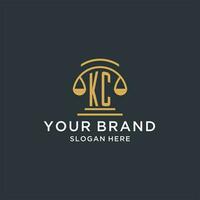 KC initial with scale of justice logo design template, luxury law and attorney logo design ideas vector