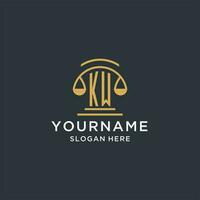 KW initial with scale of justice logo design template, luxury law and attorney logo design ideas vector