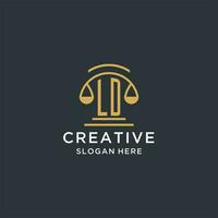 LD initial with scale of justice logo design template, luxury law and attorney logo design ideas vector