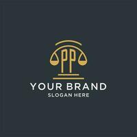 PP initial with scale of justice logo design template, luxury law and attorney logo design ideas vector