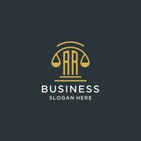 RR initial with scale of justice logo design template, luxury law and attorney logo design ideas vector