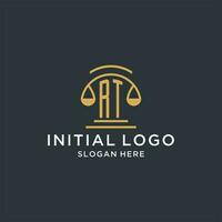 RT initial with scale of justice logo design template, luxury law and attorney logo design ideas vector