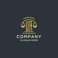 UA initial with scale of justice logo design template, luxury law and attorney logo design ideas vector