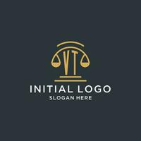 VT initial with scale of justice logo design template, luxury law and attorney logo design ideas vector