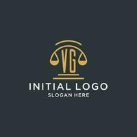 VG initial with scale of justice logo design template, luxury law and attorney logo design ideas vector