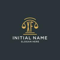 XF initial with scale of justice logo design template, luxury law and attorney logo design ideas vector