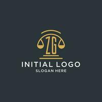 ZG initial with scale of justice logo design template, luxury law and attorney logo design ideas vector
