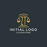 ZT initial with scale of justice logo design template, luxury law and attorney logo design ideas vector