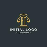 AT initial with scale of justice logo design template, luxury law and attorney logo design ideas vector