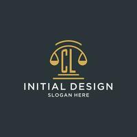 CL initial with scale of justice logo design template, luxury law and attorney logo design ideas vector