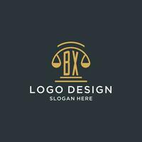 BX initial with scale of justice logo design template, luxury law and attorney logo design ideas vector