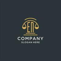 EN initial with scale of justice logo design template, luxury law and attorney logo design ideas vector