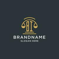 BI initial with scale of justice logo design template, luxury law and attorney logo design ideas vector