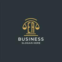 ER initial with scale of justice logo design template, luxury law and attorney logo design ideas vector