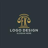 FK initial with scale of justice logo design template, luxury law and attorney logo design ideas vector