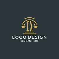 IX initial with scale of justice logo design template, luxury law and attorney logo design ideas vector