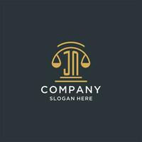 JN initial with scale of justice logo design template, luxury law and attorney logo design ideas vector