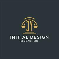 JY initial with scale of justice logo design template, luxury law and attorney logo design ideas vector