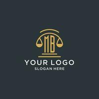 MB initial with scale of justice logo design template, luxury law and attorney logo design ideas vector