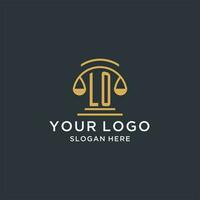 LO initial with scale of justice logo design template, luxury law and attorney logo design ideas vector